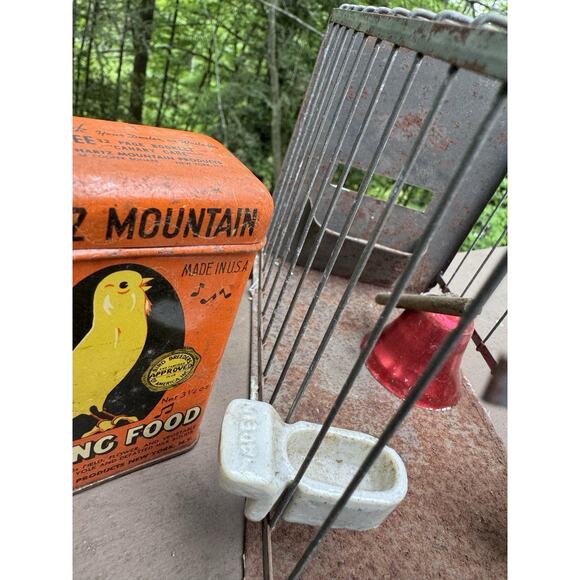 Vtg 1950’s Hartz Mountain Bird Foods Advertising Metal Bird Cage & Accessories ￼ - Picture 10 of 16